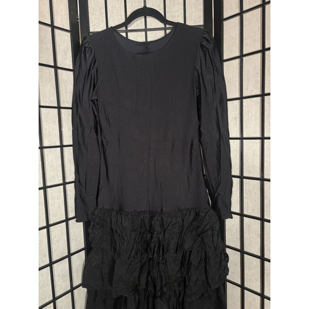 Vintage Nuance Black Long Sleeve Tiered Ruffle Drop Waist Dress